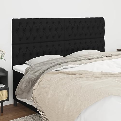 4 Stück Schwarze Kopfteile, Stoffbezug, verstellbar, 100x7x78/88 cm, robuste Holzbeine für Bettgestelle, atmungsaktives Wandpolster Set von Mandloder