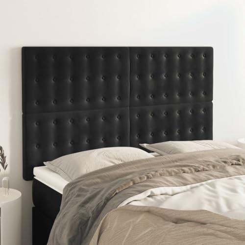 4 Stück Schwarze Samt Kopfteile, Höhenverstellbare Bett-Rückenpolster 72x5x78/88 cm für Schlafzimmer, Robuste Wandpaneele mit Holzbeinen 4 Stück Schwarze Samt Kopfteile, Höhenverstellbare Bett-Rückenpolster 72x5x78/88 cm für Schlafzimmer, Robuste Wandpaneele mit Holzbeinen von Mandloder