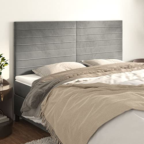 4-teiliges Kopfteil-Set, hellgrau, 80x5x78/88 cm, aus weichem Samt, verstellbar, für Schlafzimmer, Robustes Holz, ideal zum Anlehnen 4-teiliges Kopfteil-Set, hellgrau, 80x5x78/88 cm, aus weichem Samt, verstellbar, für Schlafzimmer, Robustes Holz, ideal zum Anlehnen von Mandloder