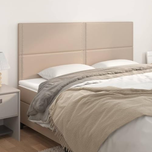 4er-Set Cappuccino-Braun Kunstleder Kopfteile, 90x5x78/88 cm, Höhenverstellbar, Robuste Holzbeine für Schlafzimmer, Elegantes Design mit Nieten 4er-Set Cappuccino-Braun Kunstleder Kopfteile, 90x5x78/88 cm, Höhenverstellbar, Robuste Holzbeine für Schlafzimmer, Elegantes Design mit Nieten von Mandloder