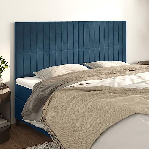 4er-Set Dunkelblaues Samt Kopfteil 80x5x78/88 cm, Höhenverstellbare Wandpaneele mit Robuster Holzbasis, Weiches Rückenpolster für Schlafzimmer Betten von Mandloder