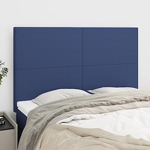4er-Set Kopfteil Blau Stoff, Höhenverstellbare Wandpaneele mit robusten Holzbeinen, 72x5x78/88 cm für Komfort & Bettschutz im Schlafzimmer von Mandloder