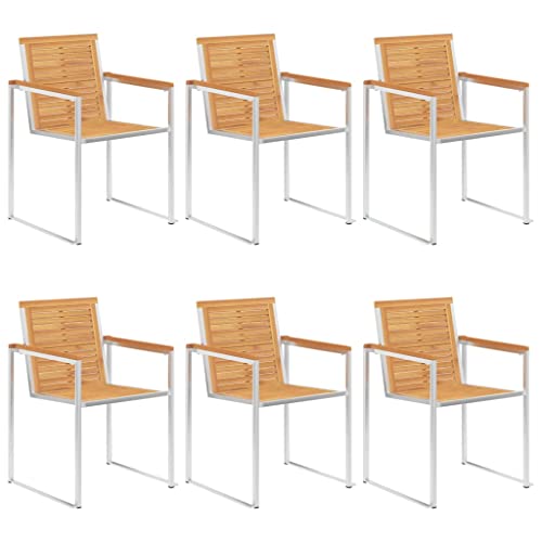 6er-Set Gartenstühle Massivholz Teakholz, Edelstahl 304, Stapelbar, Witterungsbeständige Gartenmöbel für Outdoor Garten Terrasse, Robuste Stühle 60x56x85cm von Mandloder