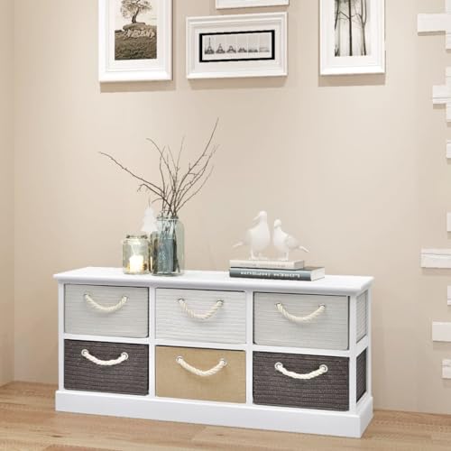 Aufbewahrungsbank mit 6 Schubladen aus Paulowniaholz, 95 cm Länge, rustikale Sitzbank für Flur, Schlafzimmer, Eingangsbereich, vielseitige Holzkommode von Mandloder