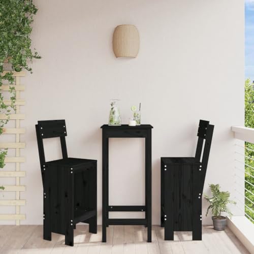 Barhocker 2er Set, Schwarz, Massivholz Kiefer, 40x48,5x115,5cm (L x B x H), hohe komfortable Gartenmöbel mit Rückenlehne und Fußstütze, robuste Outdoor Stühle für Essbereich und Bartheke von Mandloder