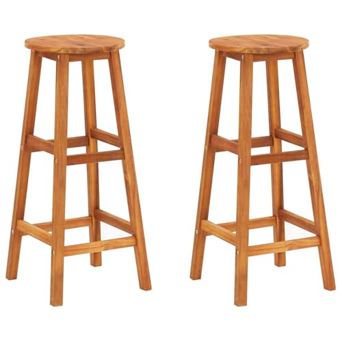 Barhocker 2er Set Massivholz Akazie geölt, 34x34x76 cm, bis 110kg belastbar, stabile Gartenmöbel Esszimmer Outdoor Stühle, robuste Möbel für Küche Balkon Terrasse von Mandloder
