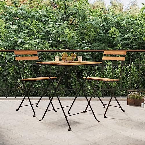 Bistrostühle klappbar, 2er Set Massivholz Teak und pulverbeschichteter Stahl, robuste wetterfeste Outdoor-Möbel für Garten Terrasse Balkon, langlebig pflegeleicht platzsparend von Mandloder
