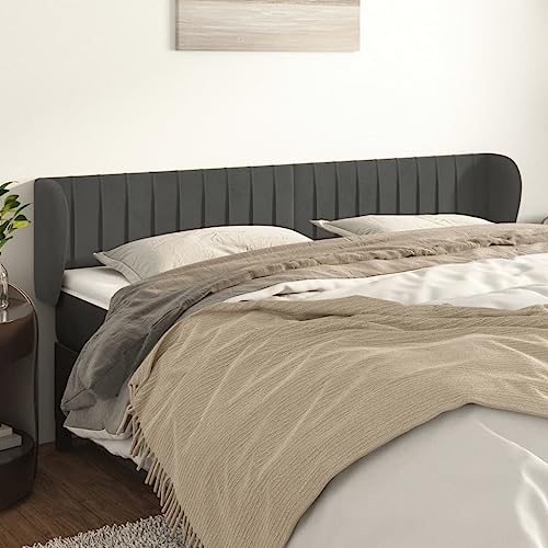 Dunkelgraues Kopfteil mit Ohren, 163x23x78/88 cm, weicher Samtstoff, höhenverstellbar, stabiles Bett-Rückenpolster für Schlafzimmer, einfache Montage Dunkelgraues Kopfteil mit Ohren, 163x23x78/88 cm, weicher Samtstoff, höhenverstellbar, stabiles Bett-Rückenpolster für Schlafzimmer, einfache Montage von Mandloder
