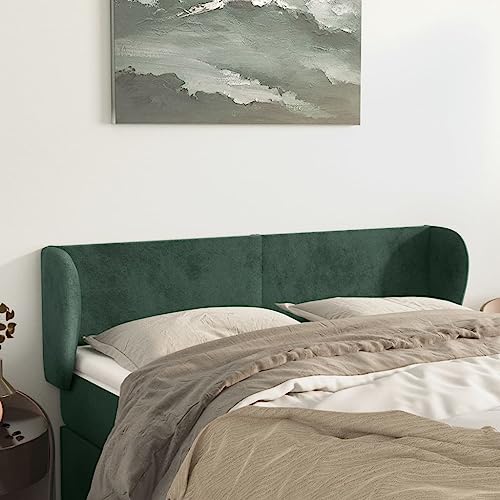Dunkelgrünes Kopfteil mit Ohren, Samt gepolstert, höhenverstellbar, 147x23x78/88 cm, stabiles Headboard für Doppelbetten, Wandmontage, luxuriöses Design Dunkelgrünes Kopfteil mit Ohren, Samt gepolstert, höhenverstellbar, 147x23x78/88 cm, stabiles Headboard für Doppelbetten, Wandmontage, luxuriöses Design von Mandloder