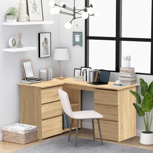 Eckschreibtisch Sonoma-Eiche 145x100x76 cm, robuster Holzwerkstoff Bürotisch mit 4 Schubladen, ideal für Home Office & Arbeitszimmer von Mandloder