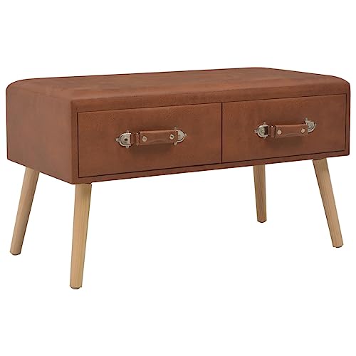 Elegante Bank mit 2 Schubladen, 80 cm Breit, Braunes Kunstleder Polsterung, Massive Kiefernholz Konstruktion für Flur, Schlafzimmer und Wohnzimmer von Mandloder