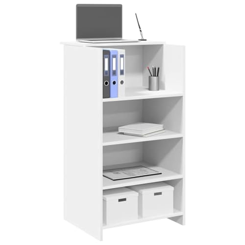 Empfangstheke Weiß, 55x50x103,5 cm, aus robustem Holzwerkstoff, mit integriertem Regal, ideal für Büro, Hotel & Salon, langlebig & vielseitig von Mandloder