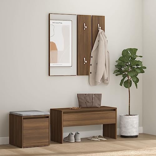 Garderoben-Set Braun Eichen-Optik Holzwerkstoff, Flurmöbel-Set mit Spiegel, Bank, Box, Robustes Material für Wohnraum und Eingangsbereich Garderoben-Set Braun Eichen-Optik Holzwerkstoff, Flurmöbel-Set mit Spiegel, Bank, Box, Robustes Material für Wohnraum und Eingangsbereich von Mandloder