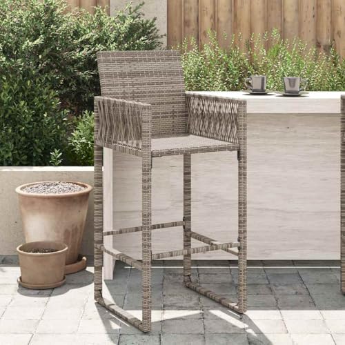 Garten Barhocker 2er Set Grau Poly Rattan Hochlehner, Wetterfeste Outdoor Möbel Stühle für Balkon Terrasse, Langlebig Stabil UV-beständig mit Armlehnen, 110 kg Traglast Garten Barhocker 2er Set Grau Poly Rattan Hochlehner, Wetterfeste Outdoor Möbel Stühle für Balkon Terrasse, Langlebig Stabil UV-beständig mit Armlehnen, 110 kg Traglast von Mandloder