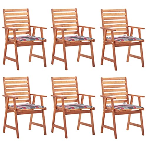 Garten-Essstühle 6 STK. mit Kissen, Massivholz Akazie, wetterbeständig, ölbehandelt, für Outdoor-Essbereiche, Terrasse und Veranda von Mandloder