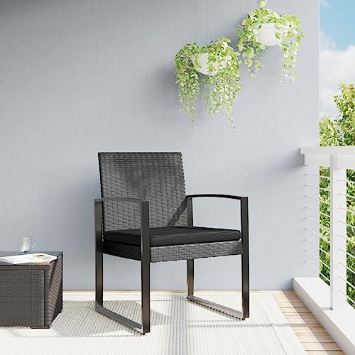 Garten-Esszimmerstühle 2er Set, Dunkelgrau PP-Rattan Optik, Outdoor Gartenmöbel mit robustem Stahlrahmen, Bequeme Terrassen Stühle für Balkon und Patio, langlebige Außenmöbel von Mandloder