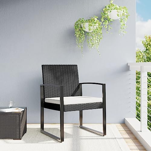 Garten Esszimmerstühle 2er Set Schwarz PP-Rattan Optik, stabile Outdoor Stühle mit pulverbeschichtetem Stahlrahmen, Bequeme Sitzkissen für Terrasse, Balkon, langlebige Gartenmöbel von Mandloder
