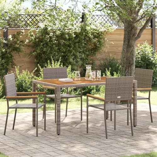 Garten Stapelstühle 4er Set Grau Braun, Modernes Outdoor Esszimmer Stuhl Möbel mit Akazienholz Armlehnen, Wetterfestes Hochlehner Design für Terrasse von Mandloder