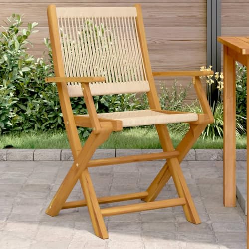 Gartenstühle 2er Set Beige Klappbar aus Massivholz Akazie und Polypropylen, witterungsbeständige Outdoor Möbel für Terrasse, Balkon, Garten, bequem mit Armlehnen, tragfähig bis 110 kg Gartenstühle 2er Set Beige Klappbar aus Massivholz Akazie und Polypropylen, witterungsbeständige Outdoor Möbel für Terrasse, Balkon, Garten, bequem mit Armlehnen, tragfähig bis 110 kg von Mandloder