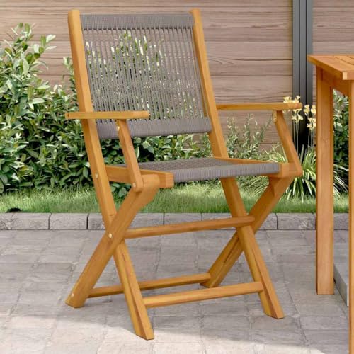 Gartenstühle 2er Set Grau Massivholz Akazie Polypropylen Klappbar, 54x57x91cm, 110kg Traglast, Outdoor Gartenmöbel für Terrasse Balkon, Bequem Robuste Stühle von Mandloder
