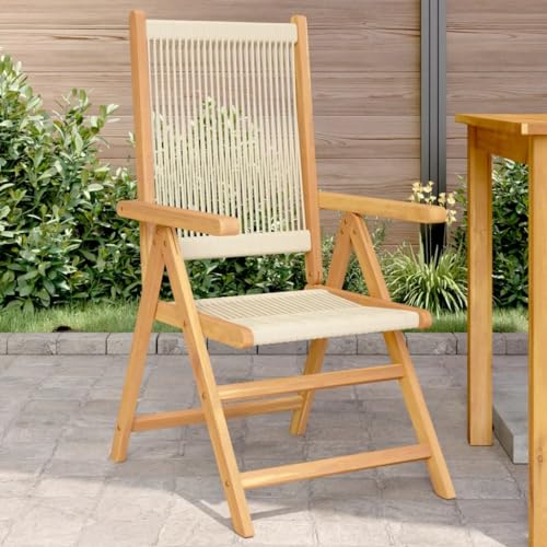 Gartenstühle 2er Set Klappbar Hochlehner, Beige Massivholz Akazie Polypropylen, Verstellbare Rückenlehne, Robust Wetterfest, für Outdoor Garten Terrasse Balkon, je 110 kg Tragkraft von Mandloder