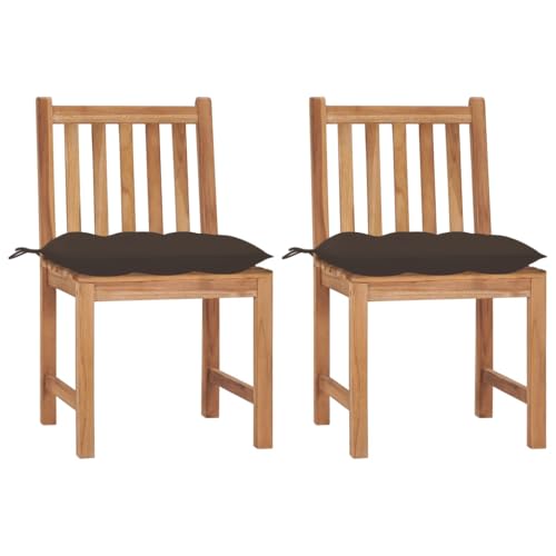 Gartenstühle 2er Set Massivholz Teak, Witterungsbeständige Outdoor Stühle mit Taupe Kissen, Langlebige Gartenmöbel für Terrasse und Garten, 50x53x90 cm Hochlehner von Mandloder