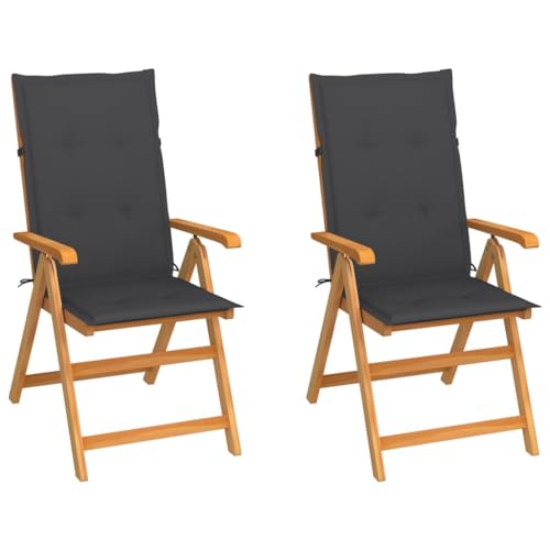 Gartenstühle 2er Set Massivholz Teak, verstellbare Hochlehner Stühle für Garten & Terrasse, klappbare Outdoor Gartenmöbel mit Anthrazit Kissen, wetterfest & langlebig Gartenstühle 2er Set Massivholz Teak, verstellbare Hochlehner Stühle für Garten & Terrasse, klappbare Outdoor Gartenmöbel mit Anthrazit Kissen, wetterfest & langlebig von Mandloder