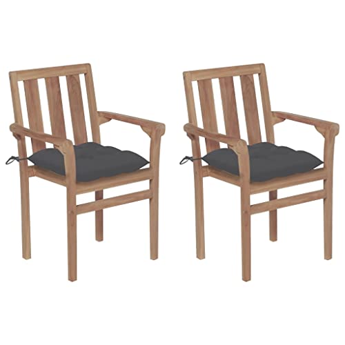 Gartenstühle 2er Set Massivholz Teak mit Anthrazit Kissen, Stapelbar, Witterungsbeständig für Outdoor Garten und Terrasse, Langlebige Gartenmöbel, Hohe Belastbarkeit von Mandloder