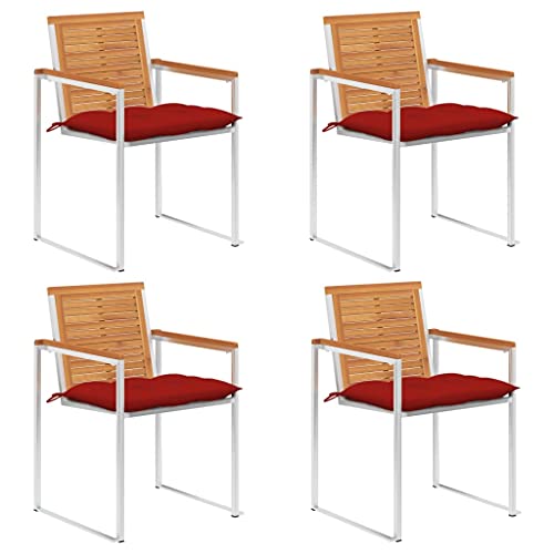 Gartenstühle 4er Set mit Kissen, Massivholz Akazie Teak-Optik, Edelstahl, Stapelbare Outdoor Gartenmöbel Stühle für Terrasse Balkon, Wetterfest & Rostbeständig Gartenstühle 4er Set mit Kissen, Massivholz Akazie Teak-Optik, Edelstahl, Stapelbare Outdoor Gartenmöbel Stühle für Terrasse Balkon, Wetterfest & Rostbeständig von Mandloder
