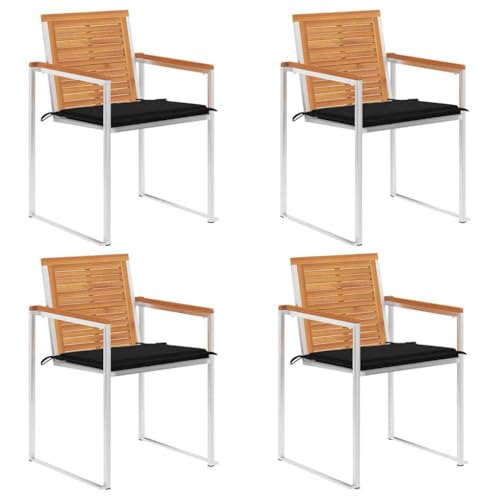 Gartenstühle 4er-Set mit Kissen, Massivholz Akazie Teak-Optik & Edelstahlrahmen, wetterfeste Outdoor Essstühle stapelbar, robuste Gartenmöbel für Terrasse Balkon & Essbereich Gartenstühle 4er-Set mit Kissen, Massivholz Akazie Teak-Optik & Edelstahlrahmen, wetterfeste Outdoor Essstühle stapelbar, robuste Gartenmöbel für Terrasse Balkon & Essbereich von Mandloder