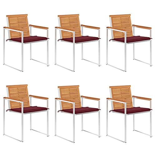 Gartenstühle 6er Set mit Kissen Weinrot, Massivholz Akazie Ölfinish Teak-Optik, Edelstahl 304 Hochlehner Stapelstühle, Wetterfest Robust für Garten Terrasse Outdoor Essmöbel & Entspannung Gartenstühle 6er Set mit Kissen Weinrot, Massivholz Akazie Ölfinish Teak-Optik, Edelstahl 304 Hochlehner Stapelstühle, Wetterfest Robust für Garten Terrasse Outdoor Essmöbel & Entspannung von Mandloder