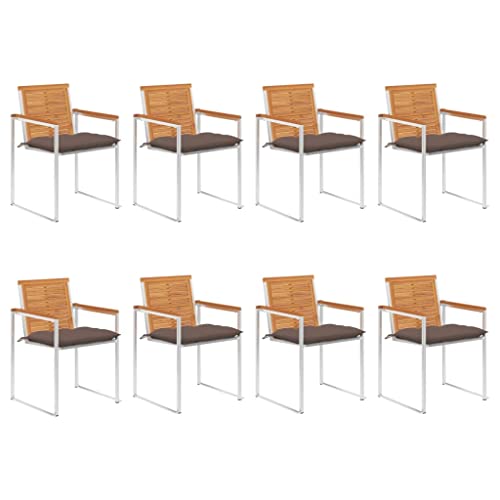 Gartenstühle 8er Set Massivholz Akazie Ölfinish Teak-Optik, stapelbar & wetterfest, mit Taupe Kissen, Edelstahl 304 Outdoor Essstühle für Garten & Terrasse Gartenstühle 8er Set Massivholz Akazie Ölfinish Teak-Optik, stapelbar & wetterfest, mit Taupe Kissen, Edelstahl 304 Outdoor Essstühle für Garten & Terrasse von Mandloder