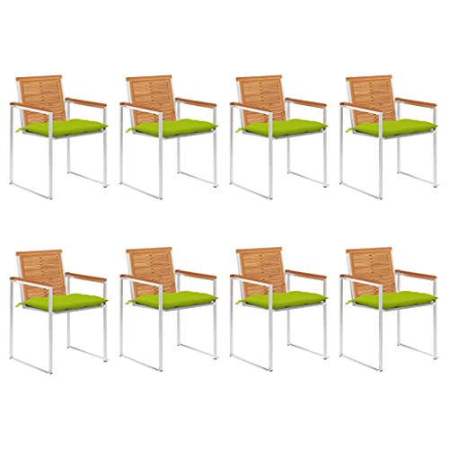 Gartenstühle 8er Set Massivholz Akazie Teak-Optik, Stapelbare Outdoor Essstühle mit Kissen, Rostfreie Gartenmöbel für Terrasse Balkon Garten, Wetterbeständig Pflegeleicht von Mandloder