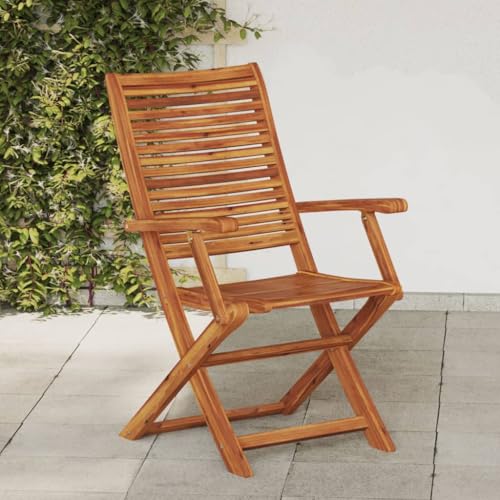 Gartenstühle Klappbar Massivholz Akazie, 2er Set Hochlehner mit Armlehnen, Faltbare Outdoor Gartenmöbel für Terrasse Balkon, Witterungsbeständig & Stabil von Mandloder