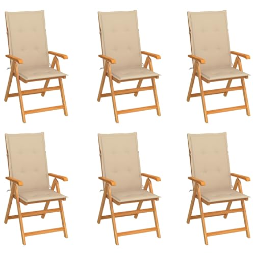 Gartenstühle Set 6 STK. Massivholz Teak klappbar, verstellbare Hochlehner für Garten & Outdoor Möbel mit beigen Kissen, langlebig & witterungsbeständig, für Terrasse Balkon Gartenstühle Set 6 STK. Massivholz Teak klappbar, verstellbare Hochlehner für Garten & Outdoor Möbel mit beigen Kissen, langlebig & witterungsbeständig, für Terrasse Balkon von Mandloder