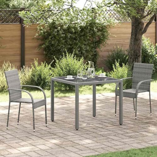 Gartenstühle Stapelbar 2er Set Grau Poly Rattan für Garten Terrasse Outdoor Wasserabweisende Essstühle mit Stahlgestell, Platzsparend Langlebig Modernes Design, Hohe Belastbarkeit von Mandloder