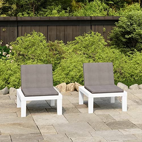 Gartenstühle mit Auflagen 2er Set, Weiße Kunststoff Lounge-Stühle für Garten, Terrasse & Balkon, Komfortable Outdoor-Sessel mit abnehmbaren Kissenbezügen, Robuste Gartenmöbel, 65x65x70 cm. von Mandloder