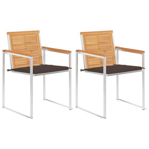 Gartenstühle mit Kissen, 2er-Set, Massivholz Teak & Edelstahl 304, Rostfrei, Wetterfest, Outdoor Esszimmer Stühle für Terrasse & Gartenbereich Gartenstühle mit Kissen, 2er-Set, Massivholz Teak & Edelstahl 304, Rostfrei, Wetterfest, Outdoor Esszimmer Stühle für Terrasse & Gartenbereich von Mandloder
