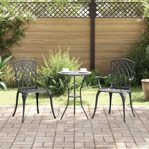 Gartenstuhl 2er Set, Schwarz Aluminium Outdoor Stühle mit Armlehnen, 55 x 56,5 x 91cm Hochlehner für Garten Terrasse Balkon, Wetterfest & Robust von Mandloder