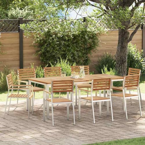 Gartenstuhl 8er Set Braun, 56x54,5x87cm Massivholz Teak, wetterfest, für Garten & Terrasse, stapelbar, robuste Outdoor Möbel von Mandloder