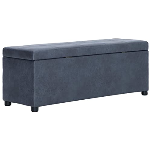 Grau Wildleder-Optik Bank mit Staufach 116 cm für Flur, Schlafzimmer und Wohnzimmer, Bequeme Sitzbank mit großem Stauraum, ideal als Elegante Aufbewahrungsbank von Mandloder