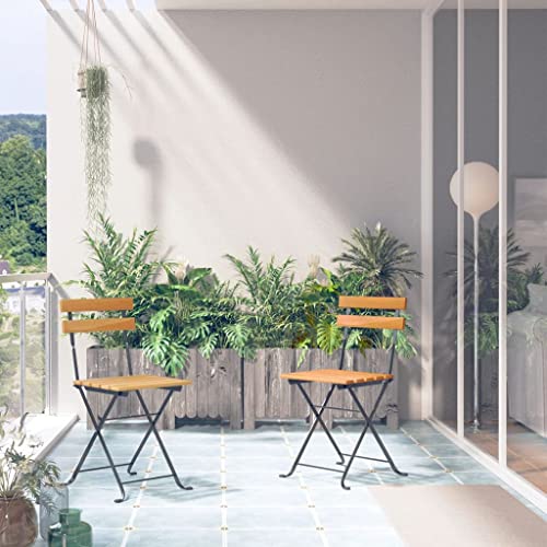 Klappbare Gartenstühle 2er Set aus Massivholz Akazie und pulverbeschichtetem Stahl, wetterfeste Outdoor Gartenmöbel für Balkon und Terrasse, langlebige 40x46x85cm Klappstühle von Mandloder
