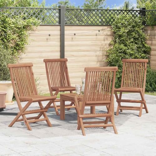 Klappbare Gartenstühle 4er Set, Massivholz Teak fein geschliffen, witterungsbeständige Outdoor Gartenmöbel für Balkon Terrasse, platzsparende Stühle mit langlebigem natürlichem Design von Mandloder