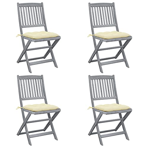 Klappbare Gartenstühle 4er Set mit Kissen Massivholz Akazie Grau lasiert, wetterfest für Garten Terrasse Balkon, platzsparend Outdoor Essstühle, langlebig komfortabel Design Klappbare Gartenstühle 4er Set mit Kissen Massivholz Akazie Grau lasiert, wetterfest für Garten Terrasse Balkon, platzsparend Outdoor Essstühle, langlebig komfortabel Design von Mandloder