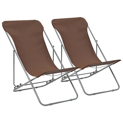 Klappbare Strandstühle 2er-Set Braun, Stahl und Oxford-Gewebe. Verstellbare Gartenstühle für Garten, Balkon, Camping und Strand, robuste Outdoor Möbel, klappbar bis 110 kg. von Mandloder