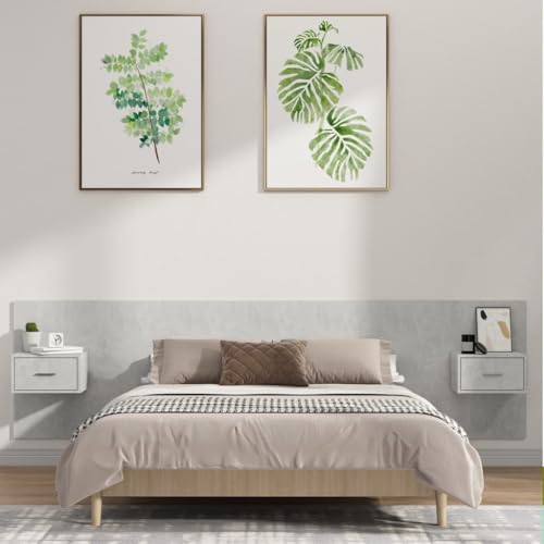Kopfteil mit Nachttischen, Betongrau, Holzwerkstoff, 200 cm breit, wandmontierbar, Robustes Bettkopfteil für Schlafzimmer, inklusive 2 Nachttische, Stauraum Kopfteil mit Nachttischen, Betongrau, Holzwerkstoff, 200 cm breit, wandmontierbar, Robustes Bettkopfteil für Schlafzimmer, inklusive 2 Nachttische, Stauraum von Mandloder
