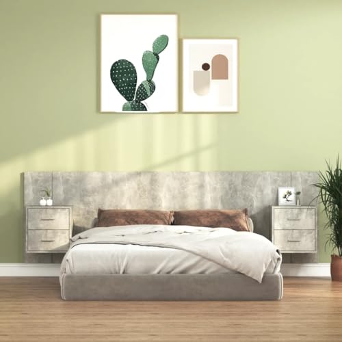 Kopfteil mit Nachttischen, Betongrau Holzwerkstoff, 160x80 cm, Robustes Wandpaneele Set für Schlafzimmer, praktischer Stauraum Kopfteil mit Nachttischen, Betongrau Holzwerkstoff, 160x80 cm, Robustes Wandpaneele Set für Schlafzimmer, praktischer Stauraum von Mandloder