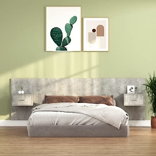 Kopfteil mit Nachttischen, Betongrau Holzwerkstoff, 160x80 cm, Wandmontage, Robustes Schlafzimmer Set für Doppelbetten, Integrierter Stauraum Kopfteil mit Nachttischen, Betongrau Holzwerkstoff, 160x80 cm, Wandmontage, Robustes Schlafzimmer Set für Doppelbetten, Integrierter Stauraum von Mandloder
