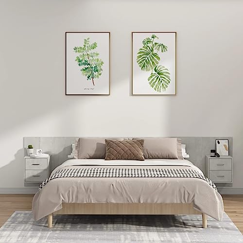 Kopfteil mit Nachttischen, Betongrau Holzwerkstoff, 240 cm breit, Modernes Design für Schlafzimmer, Stabiles Wandpaneel mit Stauraum, Inklusive 2 Nachtschränken Kopfteil mit Nachttischen, Betongrau Holzwerkstoff, 240 cm breit, Modernes Design für Schlafzimmer, Stabiles Wandpaneel mit Stauraum, Inklusive 2 Nachtschränken von Mandloder
