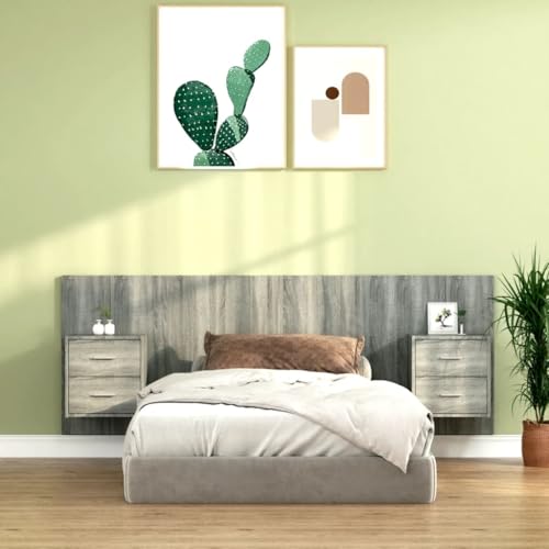 Kopfteil mit Nachttischen, Grau Sonoma Holzwerkstoff, 120 cm Bett Headboard mit 2 Wandpaneele, Robustes Design für Schlafzimmer Kopfteil mit Nachttischen, Grau Sonoma Holzwerkstoff, 120 cm Bett Headboard mit 2 Wandpaneele, Robustes Design für Schlafzimmer von Mandloder